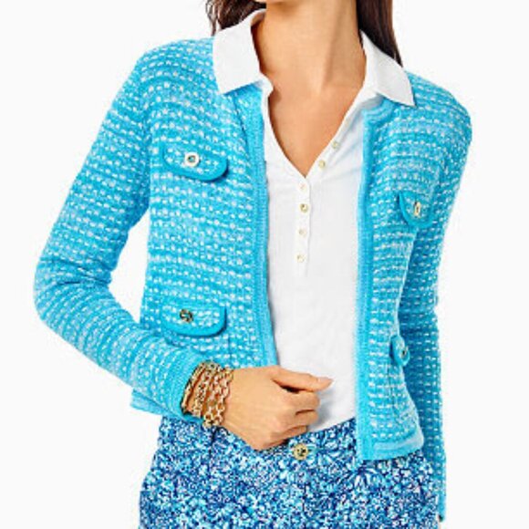 Lilly Pulitzer Sweaters - Lilly Pulitzer | Kienna Knit Cardigan Jacket Cumulus Blue Metallic Marl Size L